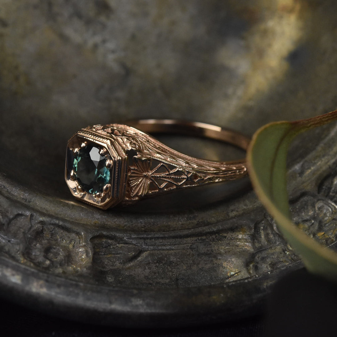 Montana Sapphire Filigree Ring in 14k Rose Gold - Goldmakers Fine Jewelry