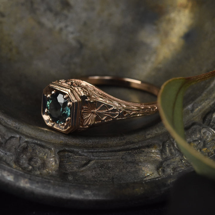 Montana Sapphire Filigree Ring in 14k Rose Gold - Goldmakers Fine Jewelry