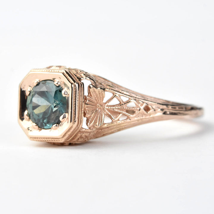 Montana Sapphire Filigree Ring in 14k Rose Gold - Goldmakers Fine Jewelry