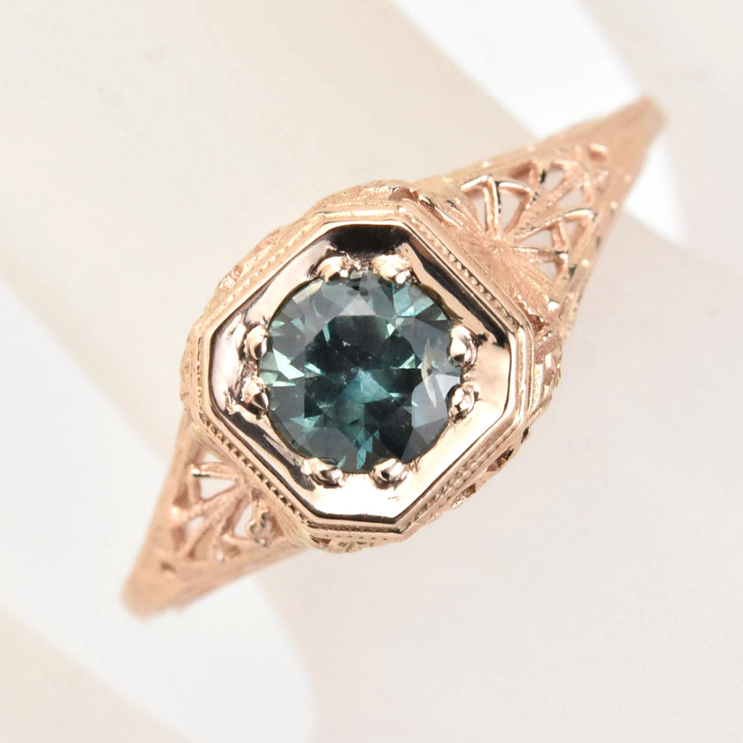 Montana Sapphire Filigree Ring in 14k Rose Gold - Goldmakers Fine Jewelry