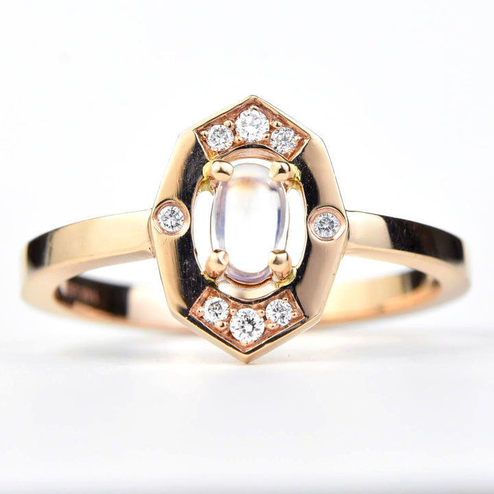 Moonstone and Diamond Ring in 14k Rose Gold - Goldmakers Fine Jewelry
