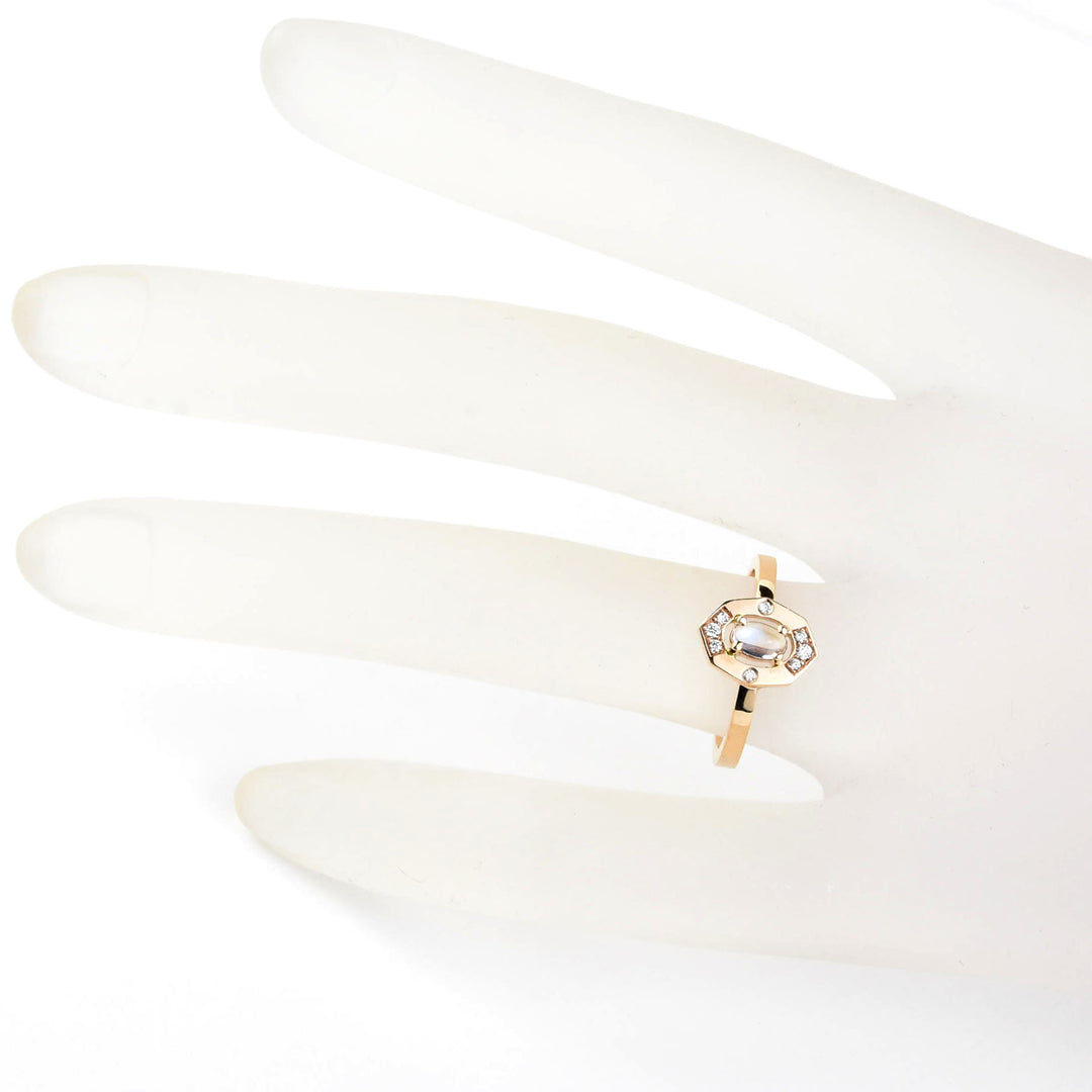 Moonstone and Diamond Ring in 14k Rose Gold - Goldmakers Fine Jewelry