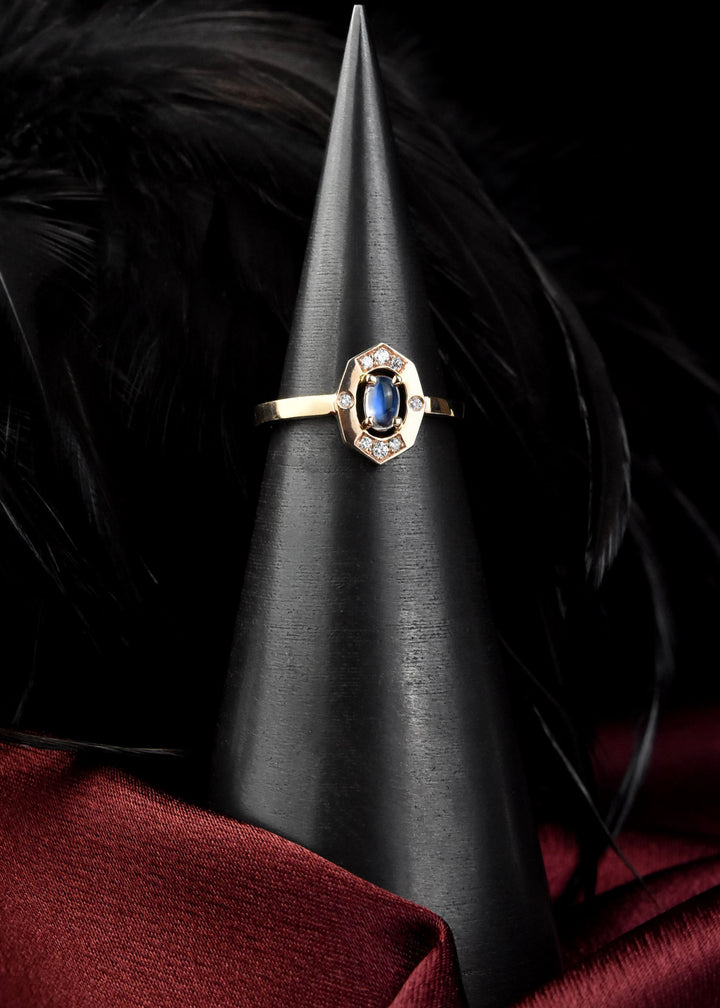 Moonstone and Diamond Ring in 14k Rose Gold - Goldmakers Fine Jewelry