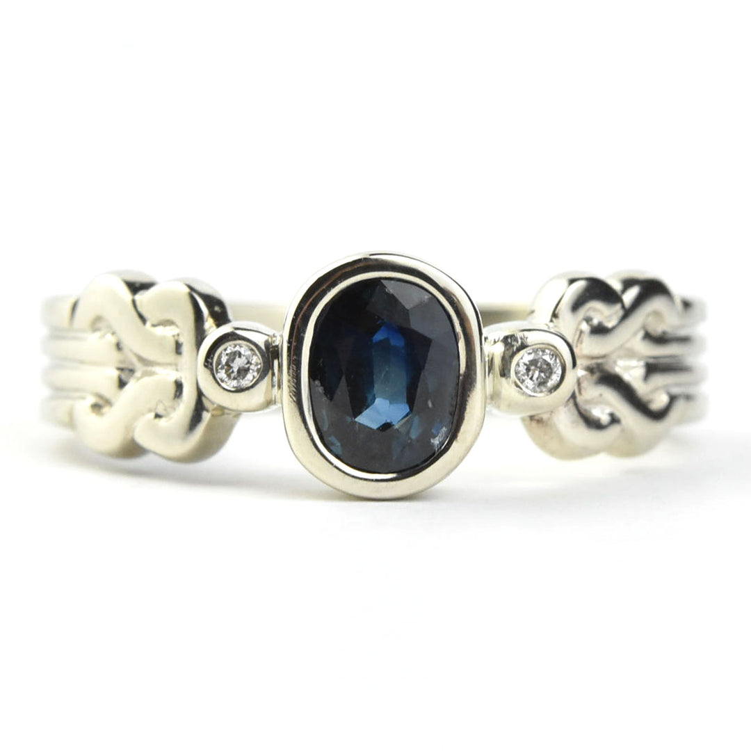 Celtic Sapphire Engagement Ring in White Gold