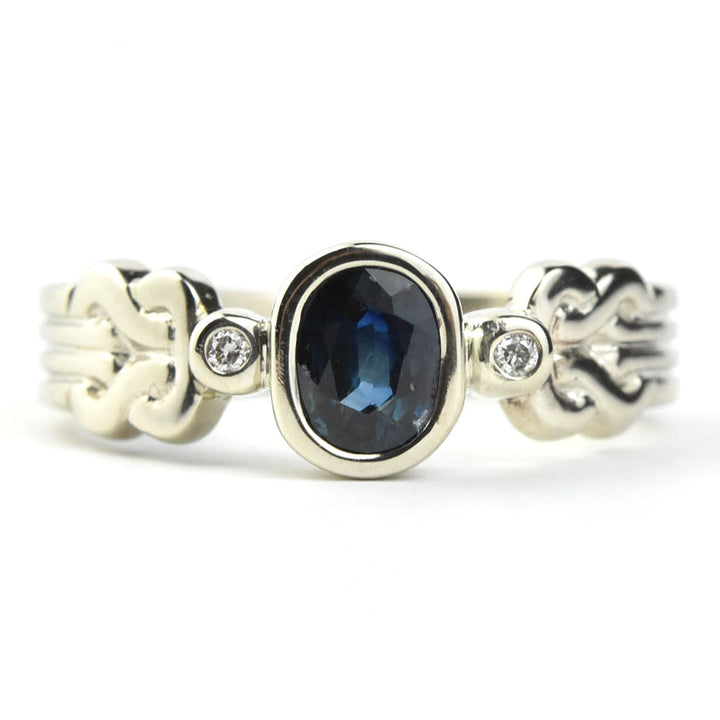 Celtic Sapphire Engagement Ring in White Gold