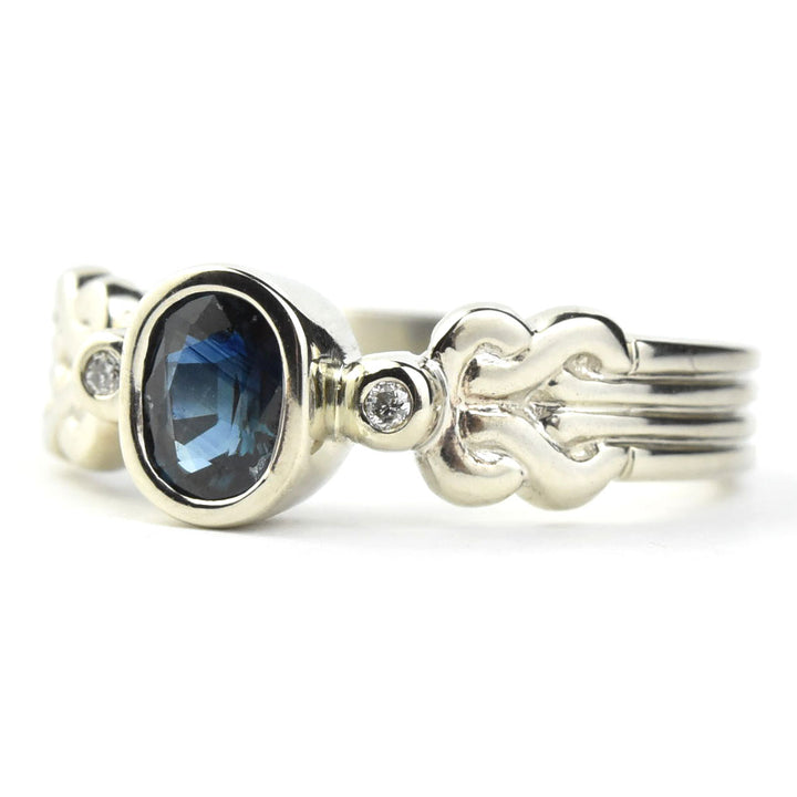 Celtic Sapphire Engagement Ring in White Gold