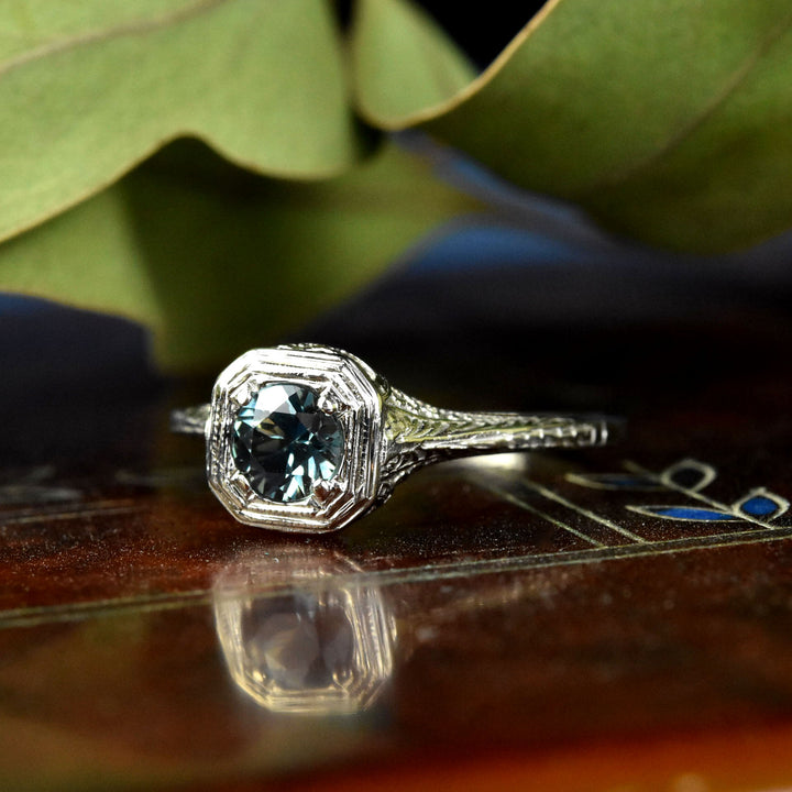 Petite Montana Sapphire Vintage Filigree Engagement Ring - Goldmakers Fine Jewelry