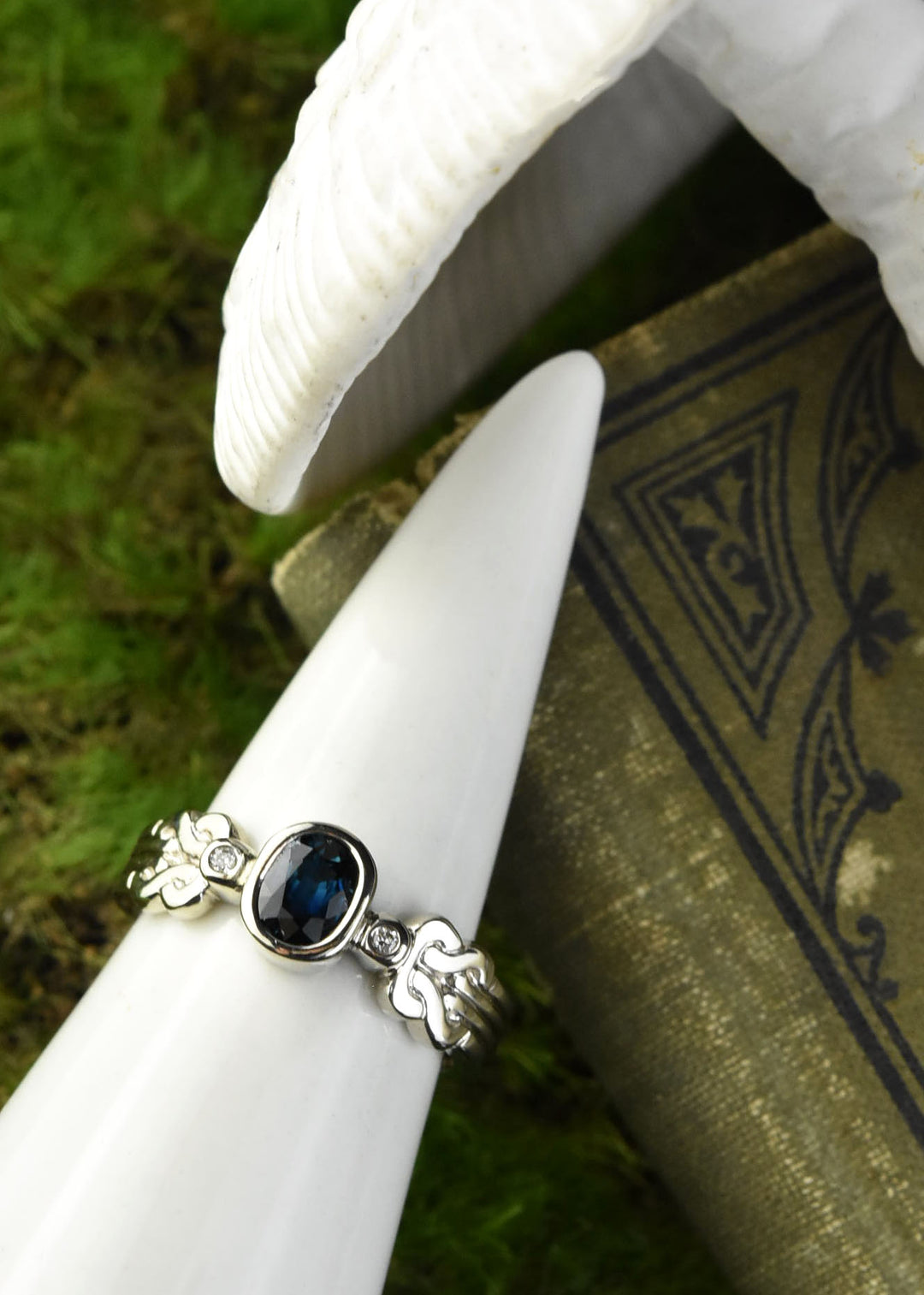 Celtic Sapphire Engagement Ring in White Gold