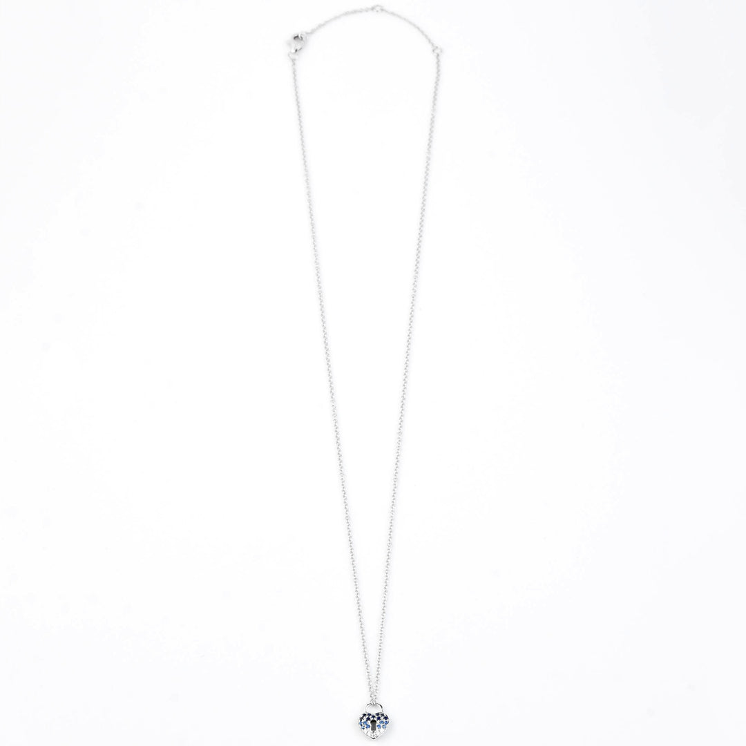 Sapphire and Diamond Heart Lock Necklace - Goldmakers Fine Jewelry