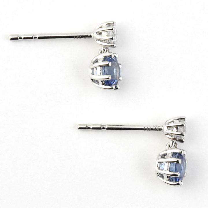 Sapphire and Diamond Drop Earrings in 14k White Gold - Goldmakers Fine Jewelry
