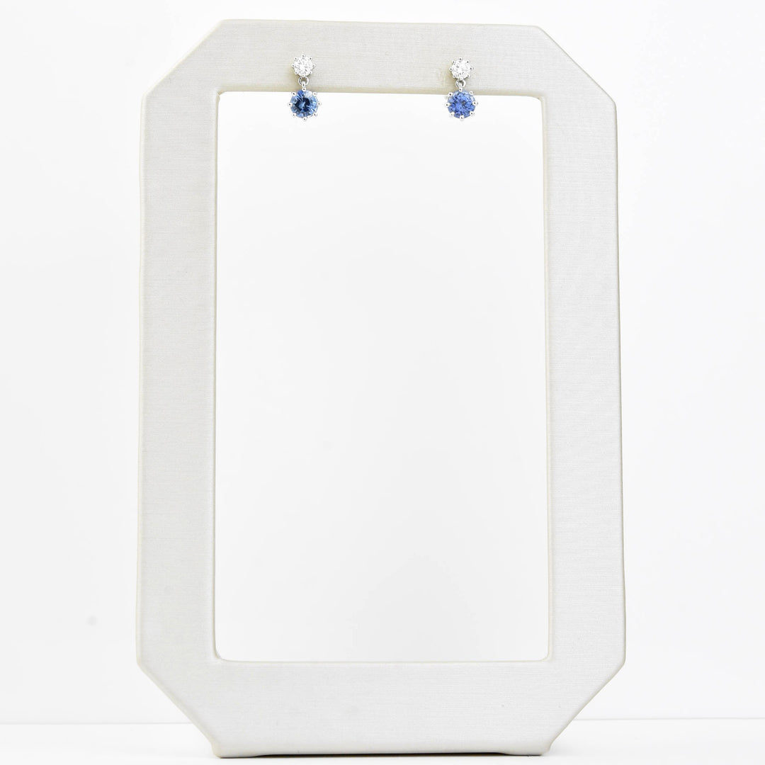 Sapphire and Diamond Drop Earrings in 14k White Gold - Goldmakers Fine Jewelry