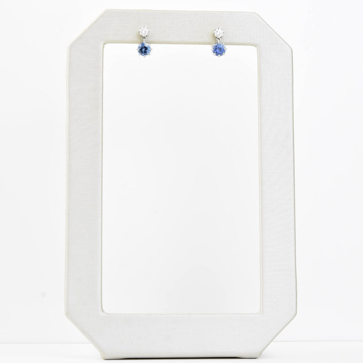 Sapphire and Diamond Drop Earrings in 14k White Gold - Goldmakers Fine Jewelry