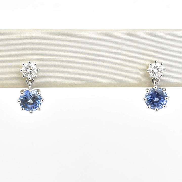 Sapphire and Diamond Drop Earrings in 14k White Gold - Goldmakers Fine Jewelry