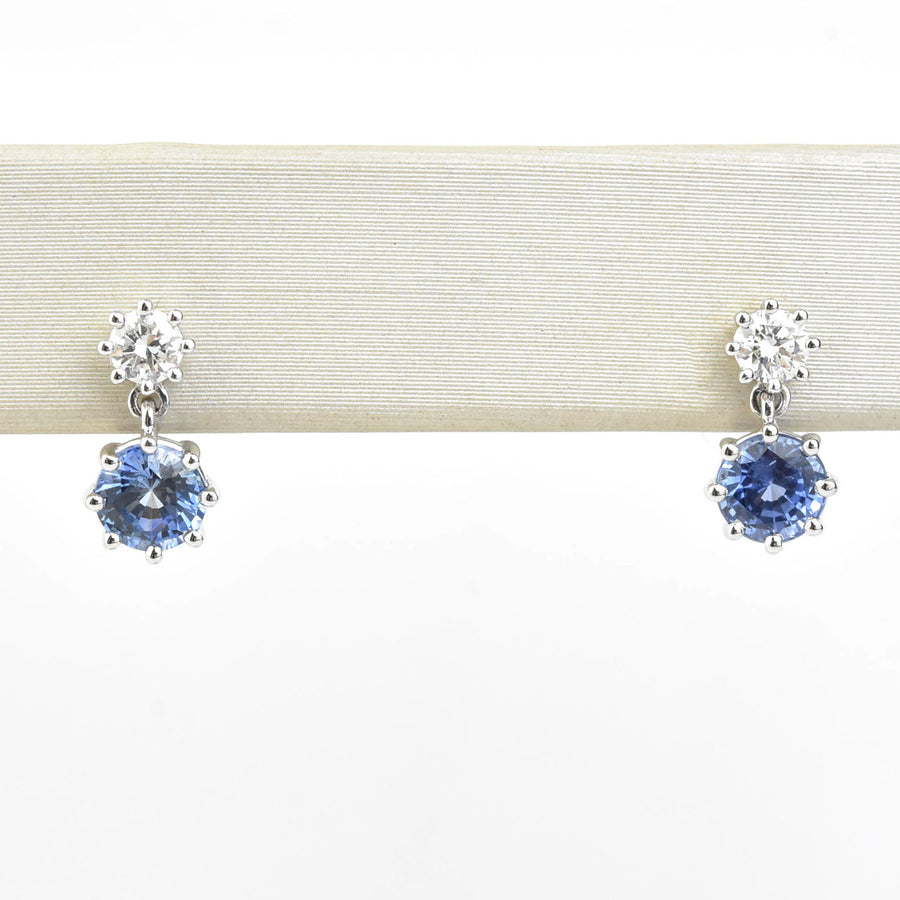 Sapphire and Diamond Drop Earrings in 14k White Gold - Goldmakers Fine Jewelry