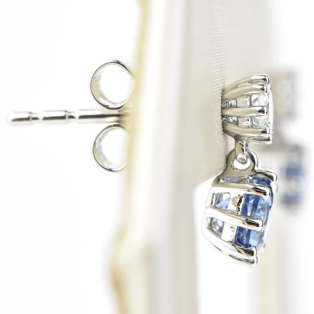 Sapphire and Diamond Drop Earrings in 14k White Gold - Goldmakers Fine Jewelry