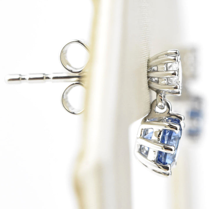 Sapphire and Diamond Drop Earrings in 14k White Gold - Goldmakers Fine Jewelry