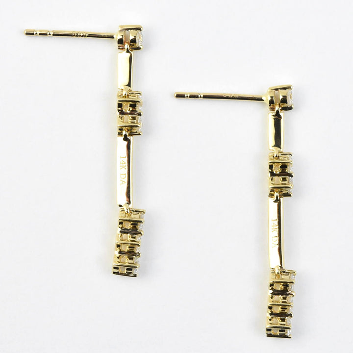 Linear Yellow Gold and Diamond Drop Earrings - Goldmakers Fine Jewelry
