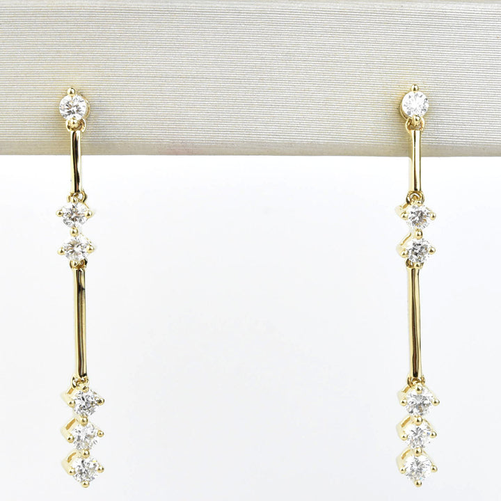 Linear Yellow Gold and Diamond Drop Earrings - Goldmakers Fine Jewelry