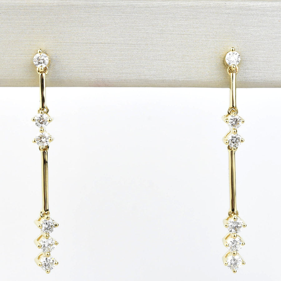 Linear Yellow Gold and Diamond Drop Earrings - Goldmakers Fine Jewelry