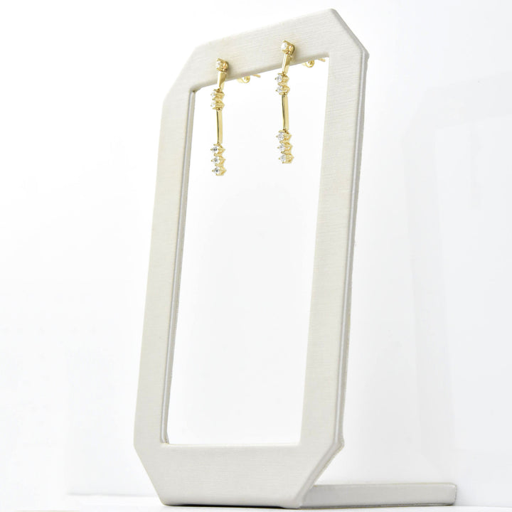 Linear Yellow Gold and Diamond Drop Earrings - Goldmakers Fine Jewelry
