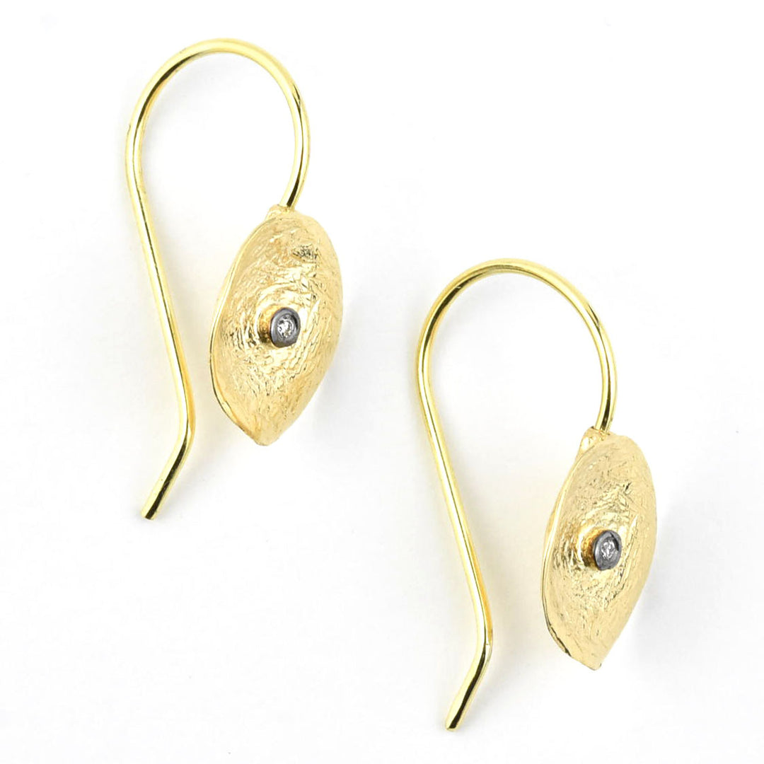 Brushed Circle Drops with Diamonds in 14k - Goldmakers Fine Jewelry