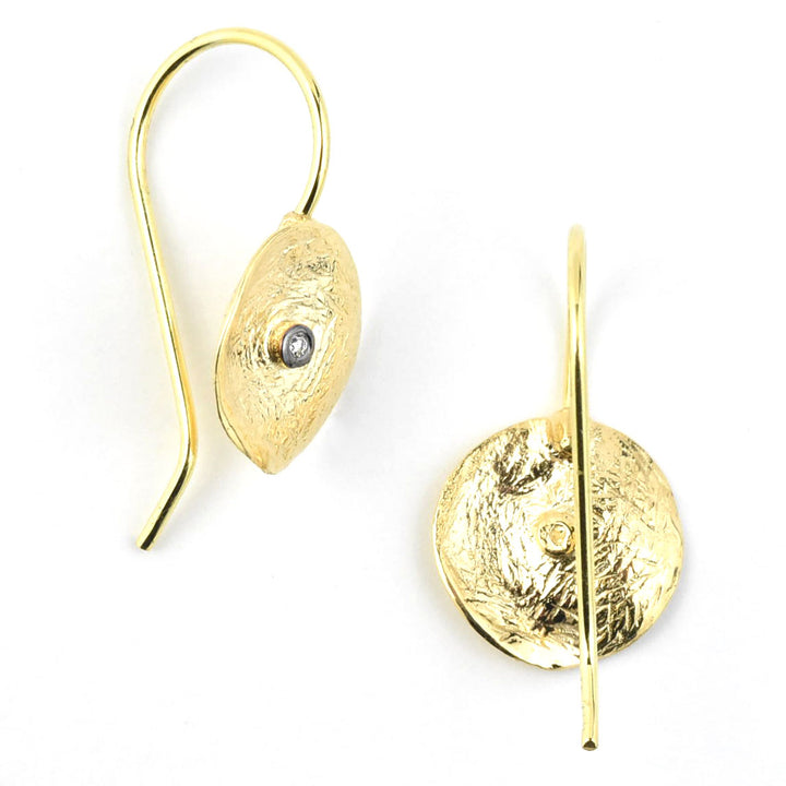 Brushed Circle Drops with Diamonds in 14k - Goldmakers Fine Jewelry
