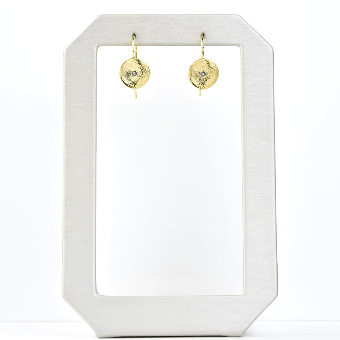 Brushed Circle Drops with Diamonds in 14k - Goldmakers Fine Jewelry