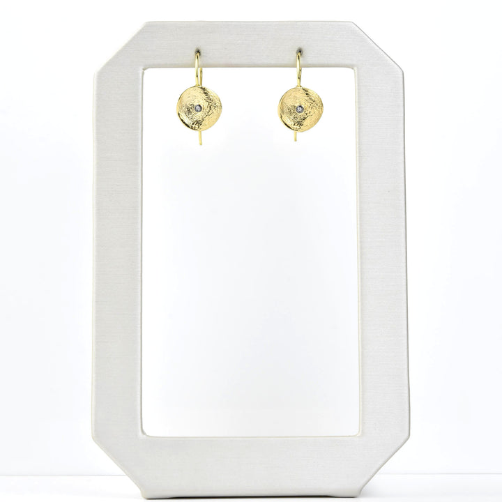 Brushed Circle Drops with Diamonds in 14k - Goldmakers Fine Jewelry