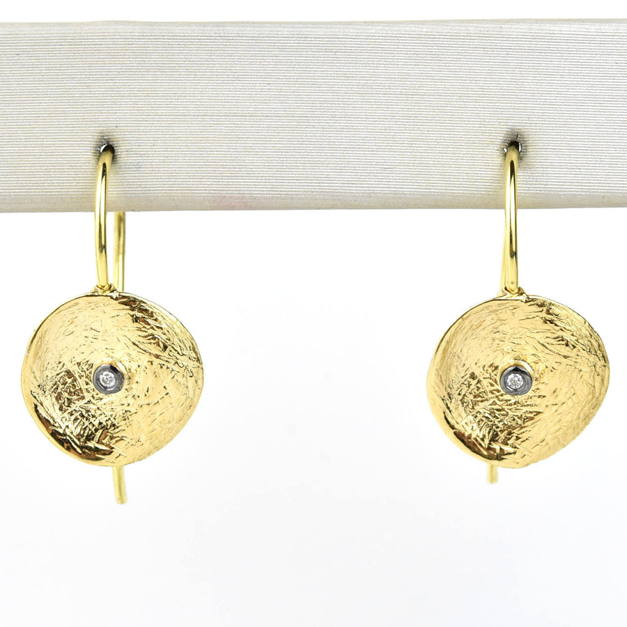 Brushed Circle Drops with Diamonds in 14k - Goldmakers Fine Jewelry