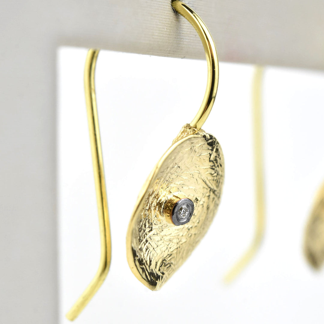 Brushed Circle Drops with Diamonds in 14k - Goldmakers Fine Jewelry