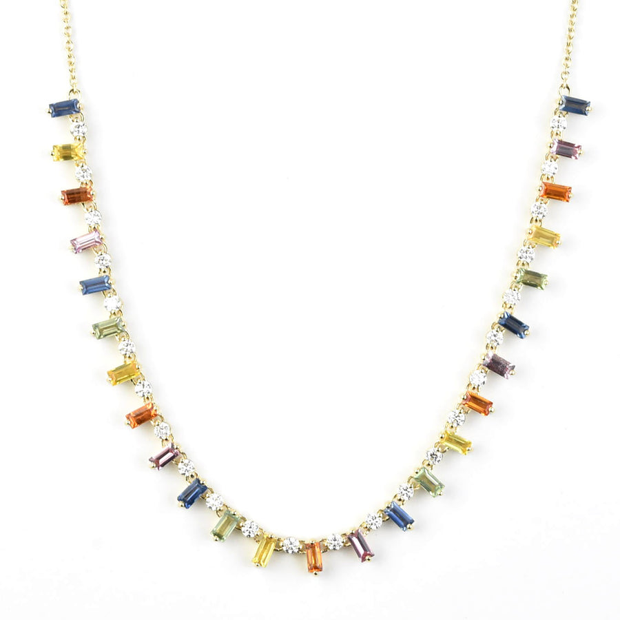 Exquisite Rainbow Sapphire and Diamond Necklace - Goldmakers Fine Jewelry