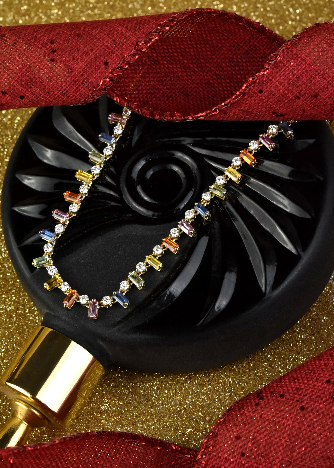 Exquisite Rainbow Sapphire and Diamond Necklace - Goldmakers Fine Jewelry
