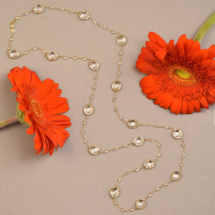 White Topaz Pools of Light Long Necklace in 14k Yellow Gold - Goldmakers Fine Jewelry