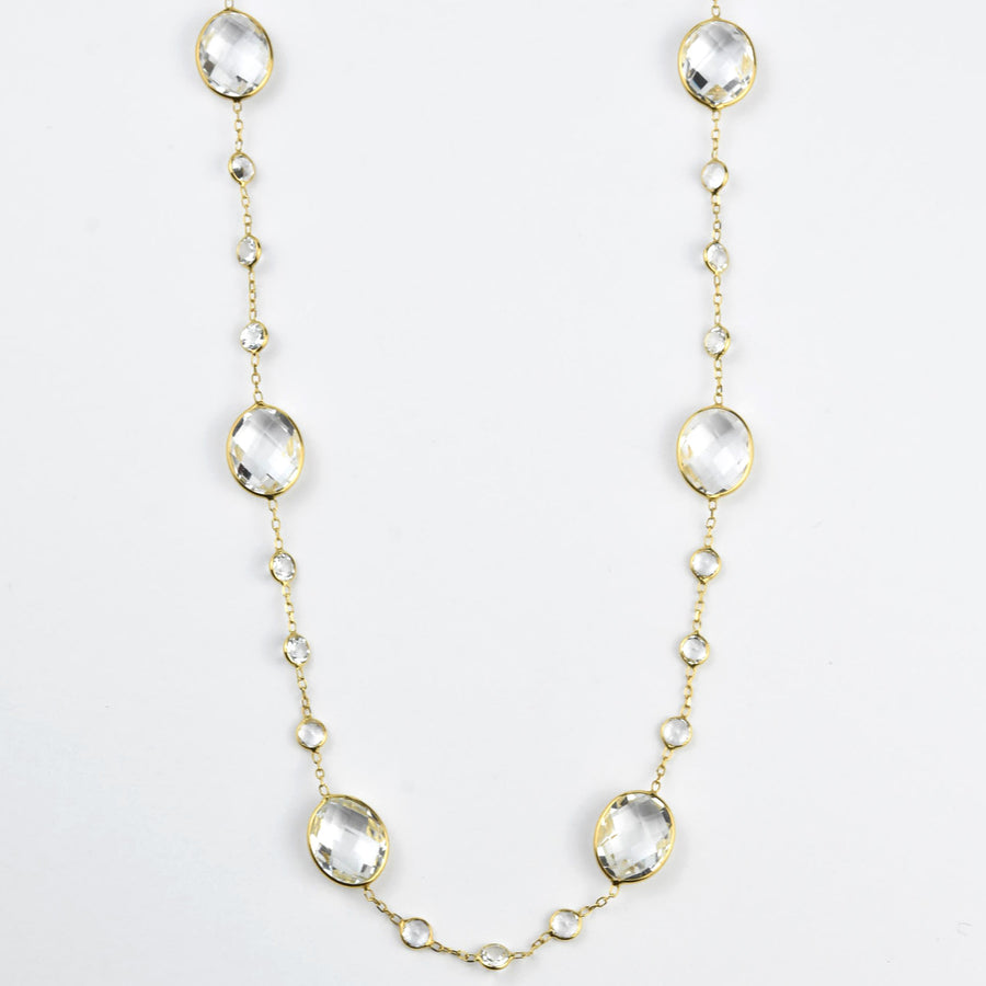 White Topaz Pools of Light Long Necklace in 14k Yellow Gold - Goldmakers Fine Jewelry