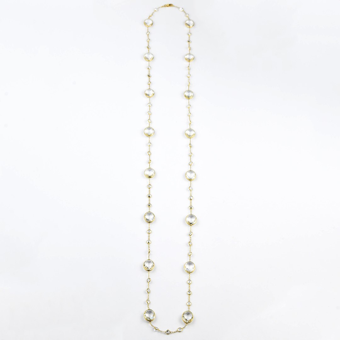 White Topaz Pools of Light Long Necklace in 14k Yellow Gold - Goldmakers Fine Jewelry