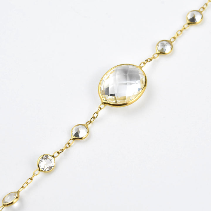 White Topaz Pools of Light Long Necklace in 14k Yellow Gold - Goldmakers Fine Jewelry