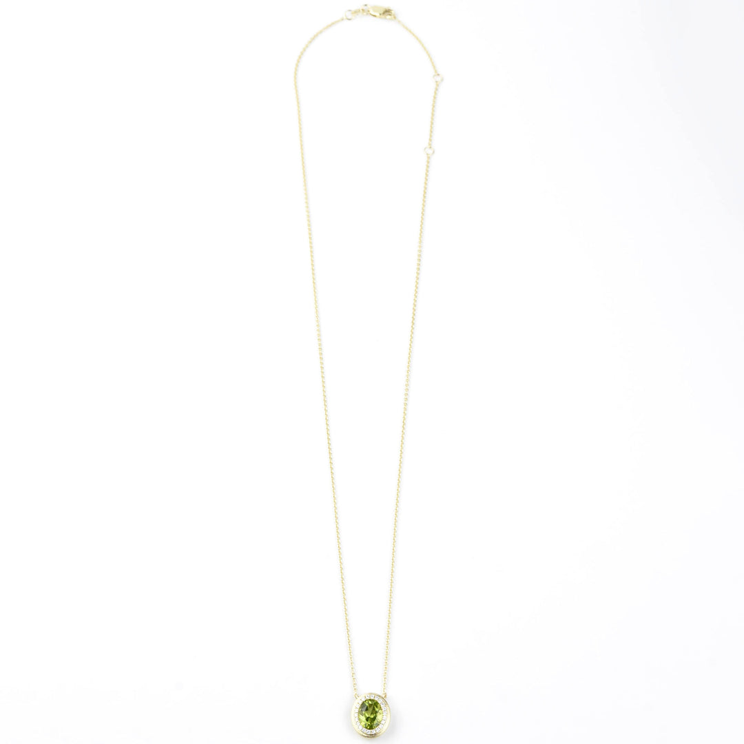 Peridot and Diamond Halo Necklace 14k Gold - Goldmakers Fine Jewelry