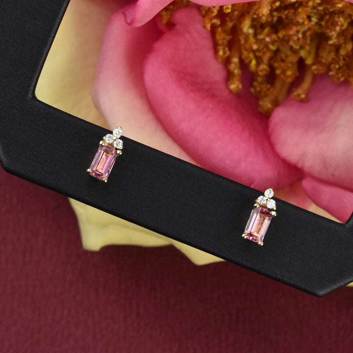 Pink Tourmaline and Diamond Studs in Yellow Gold - Goldmakers Fine Jewelry