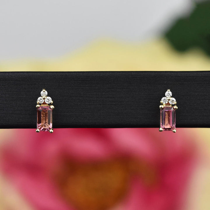Pink Tourmaline and Diamond Studs in Yellow Gold - Goldmakers Fine Jewelry