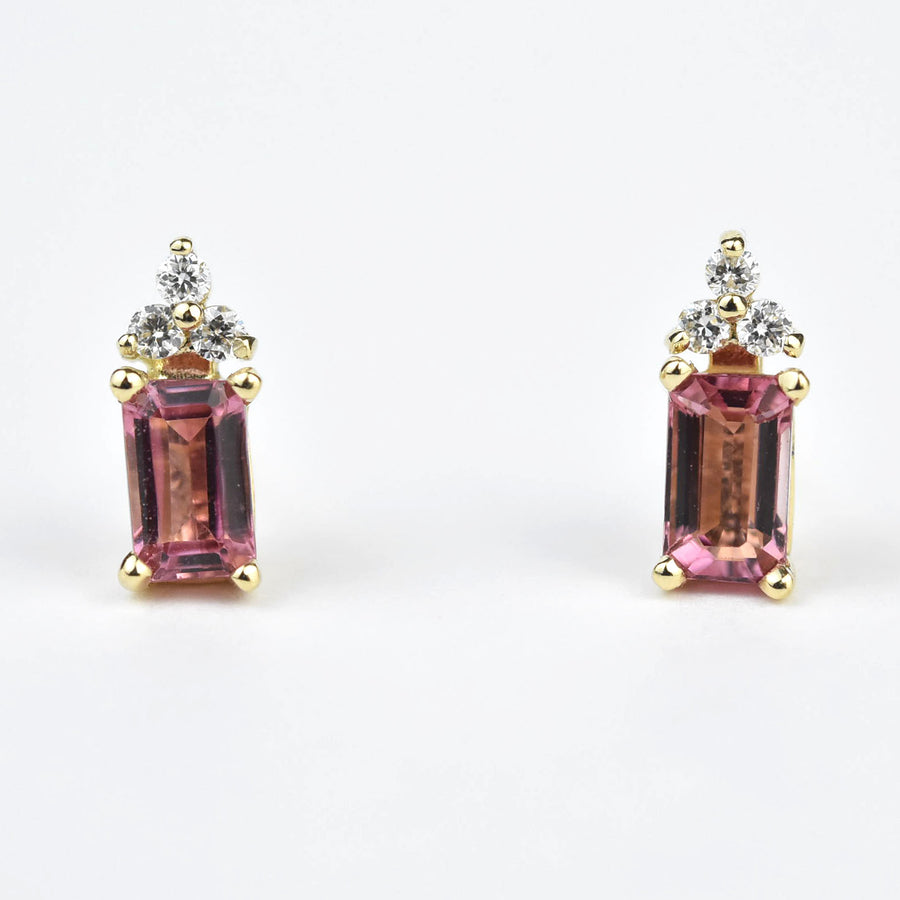 Pink Tourmaline and Diamond Studs in Yellow Gold - Goldmakers Fine Jewelry