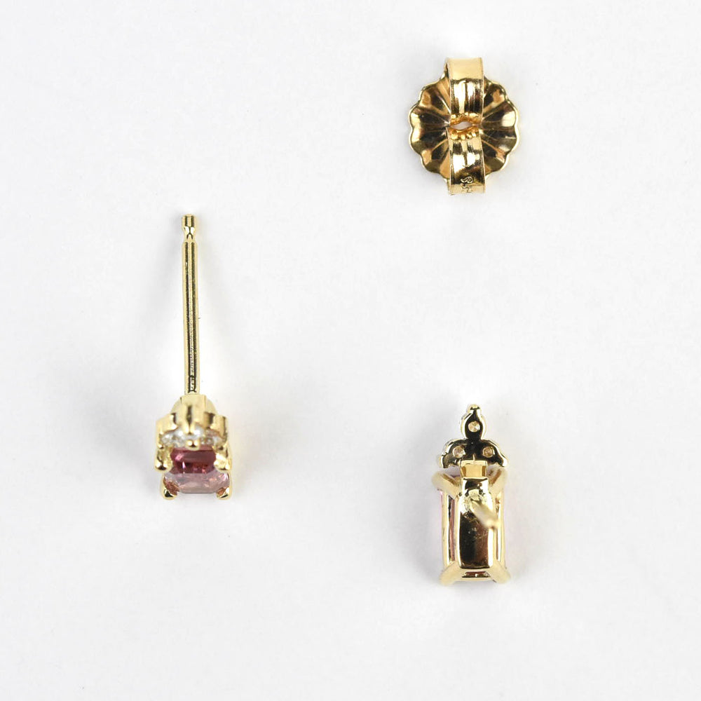 Pink Tourmaline and Diamond Studs in Yellow Gold - Goldmakers Fine Jewelry