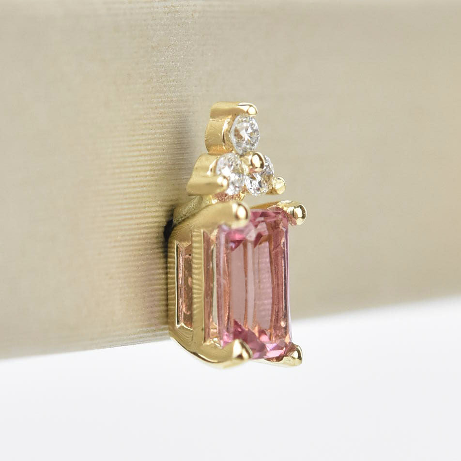 Pink Tourmaline and Diamond Studs in Yellow Gold - Goldmakers Fine Jewelry