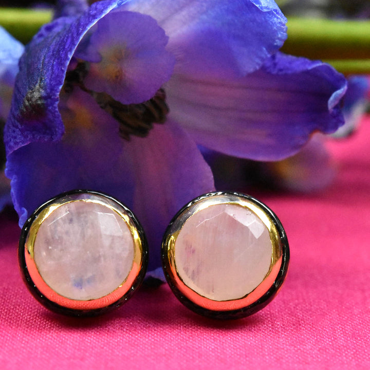 Rainbow Moonstone Post Earrings - Goldmakers Fine Jewelry