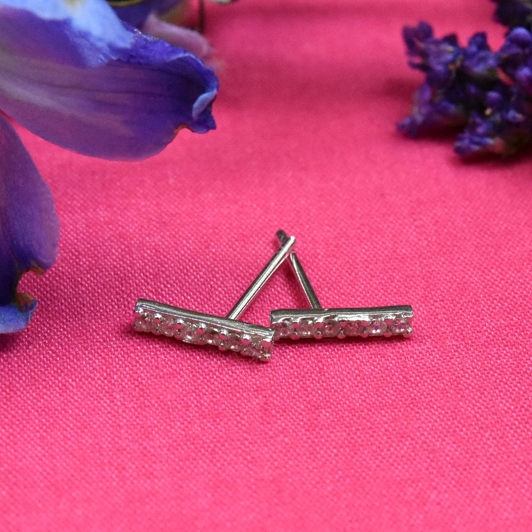 Crystal Encrusted Bar Studs - Goldmakers Fine Jewelry