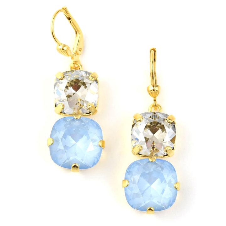 Air Blue & Crystal Two Stone Drops - Goldmakers Fine Jewelry