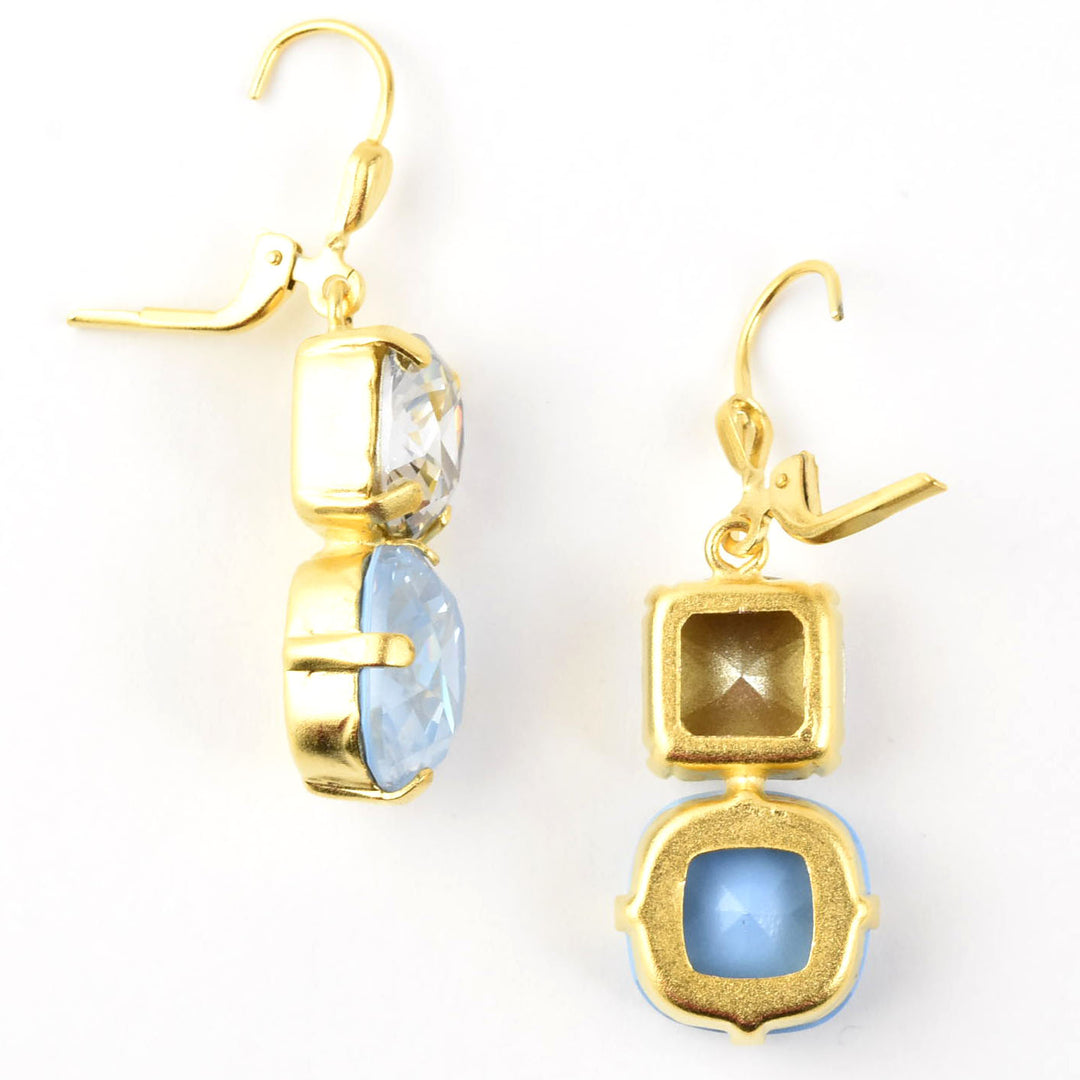 Air Blue & Crystal Two Stone Drops - Goldmakers Fine Jewelry