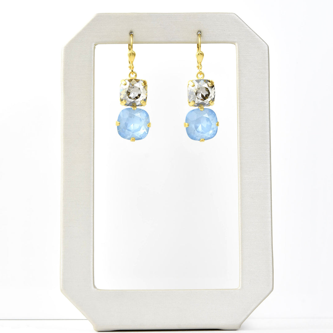 Air Blue & Crystal Two Stone Drops - Goldmakers Fine Jewelry