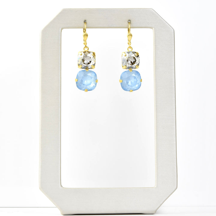 Air Blue & Crystal Two Stone Drops - Goldmakers Fine Jewelry
