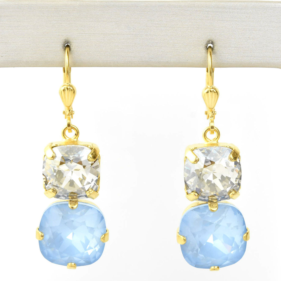 Air Blue & Crystal Two Stone Drops - Goldmakers Fine Jewelry