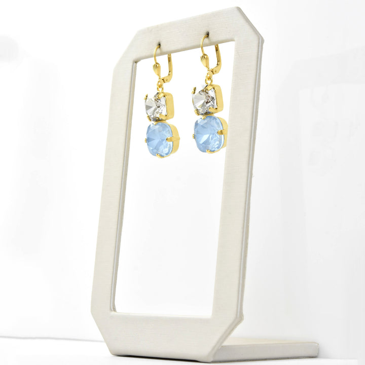 Air Blue & Crystal Two Stone Drops - Goldmakers Fine Jewelry